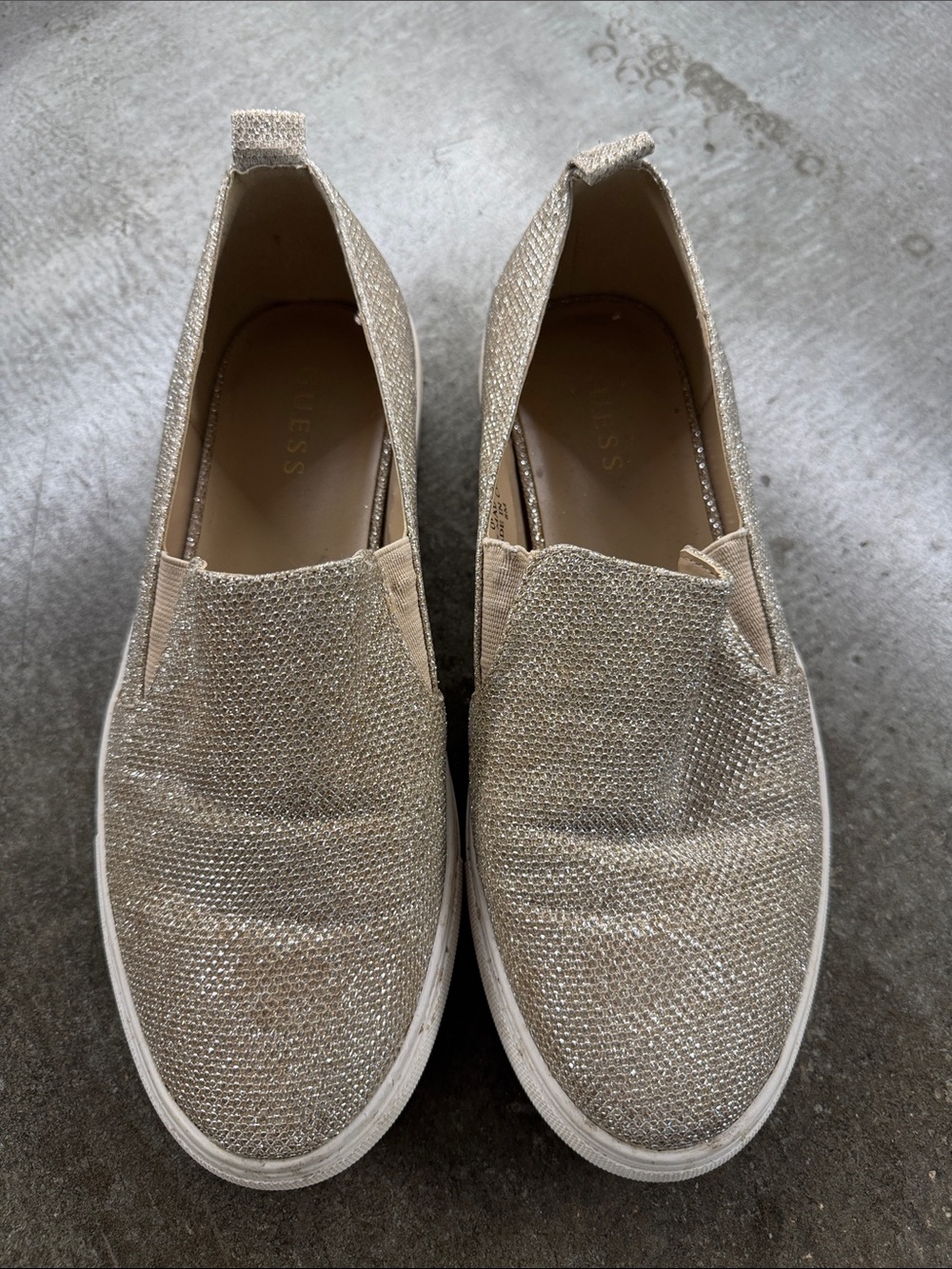 Guess Metallic Beige Slip-On Glitter Sneakers